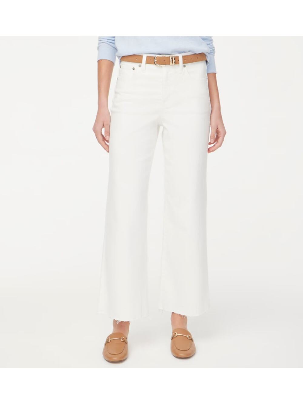 J.Crew Wide-Leg Cropped Jean WMNS 29 White Denim Hi-Rise All-Day Stretch Raw Hem